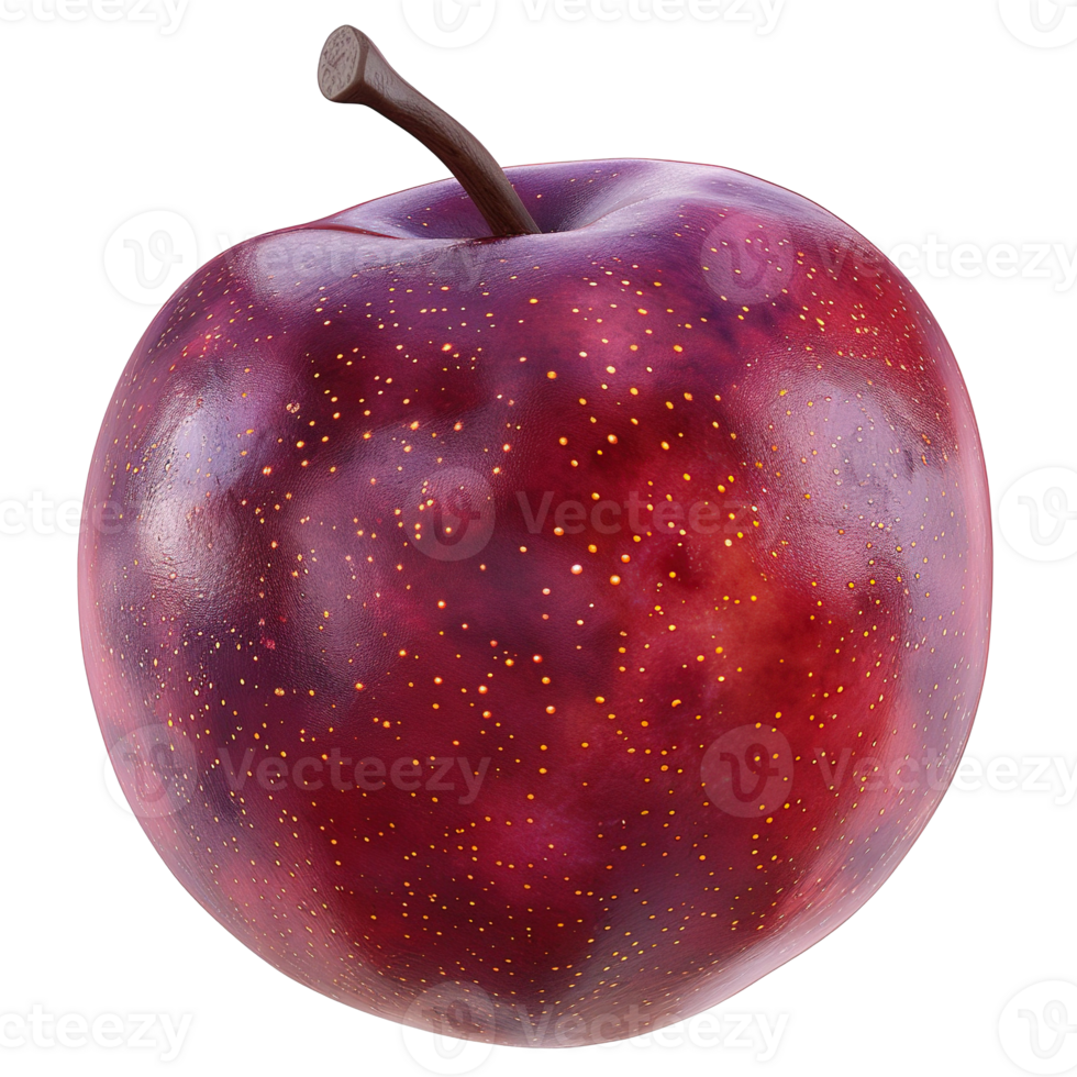 Single red apple with stem isolated png