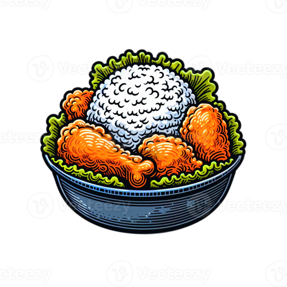 Rice bowl with fried chicken png