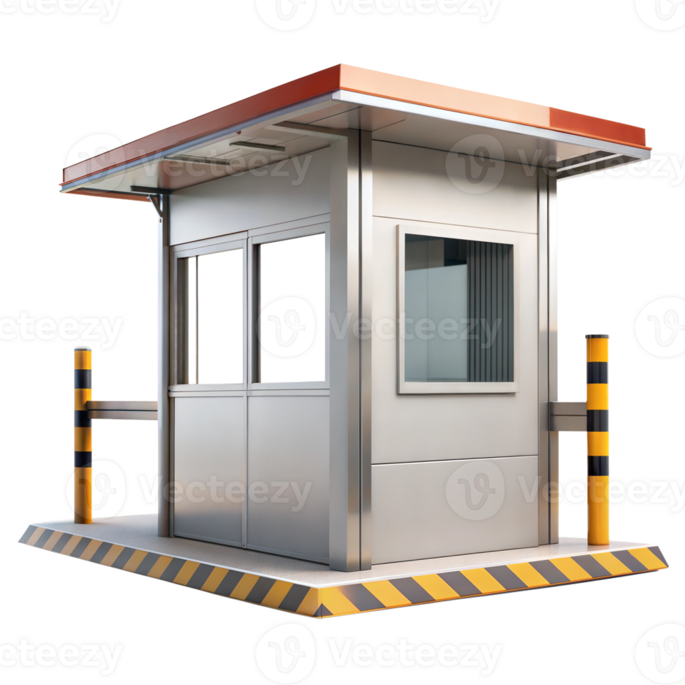 Security booth at an entrance, symbolizing security, access control, and protection. png