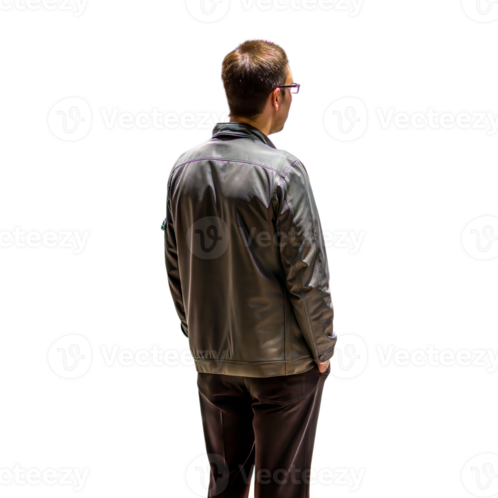 Man standing with his back to the camera, wearing a casual jacket png