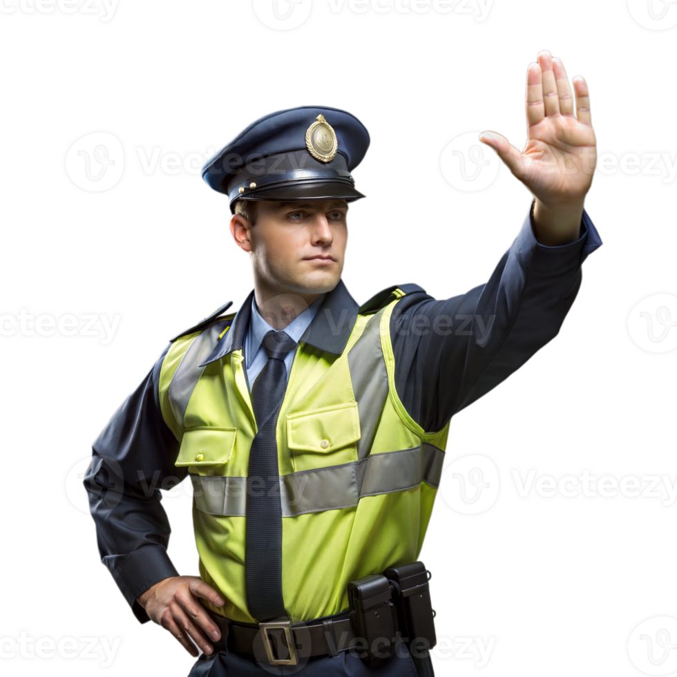 Traffic police officer directing vehicles with hand gestures png