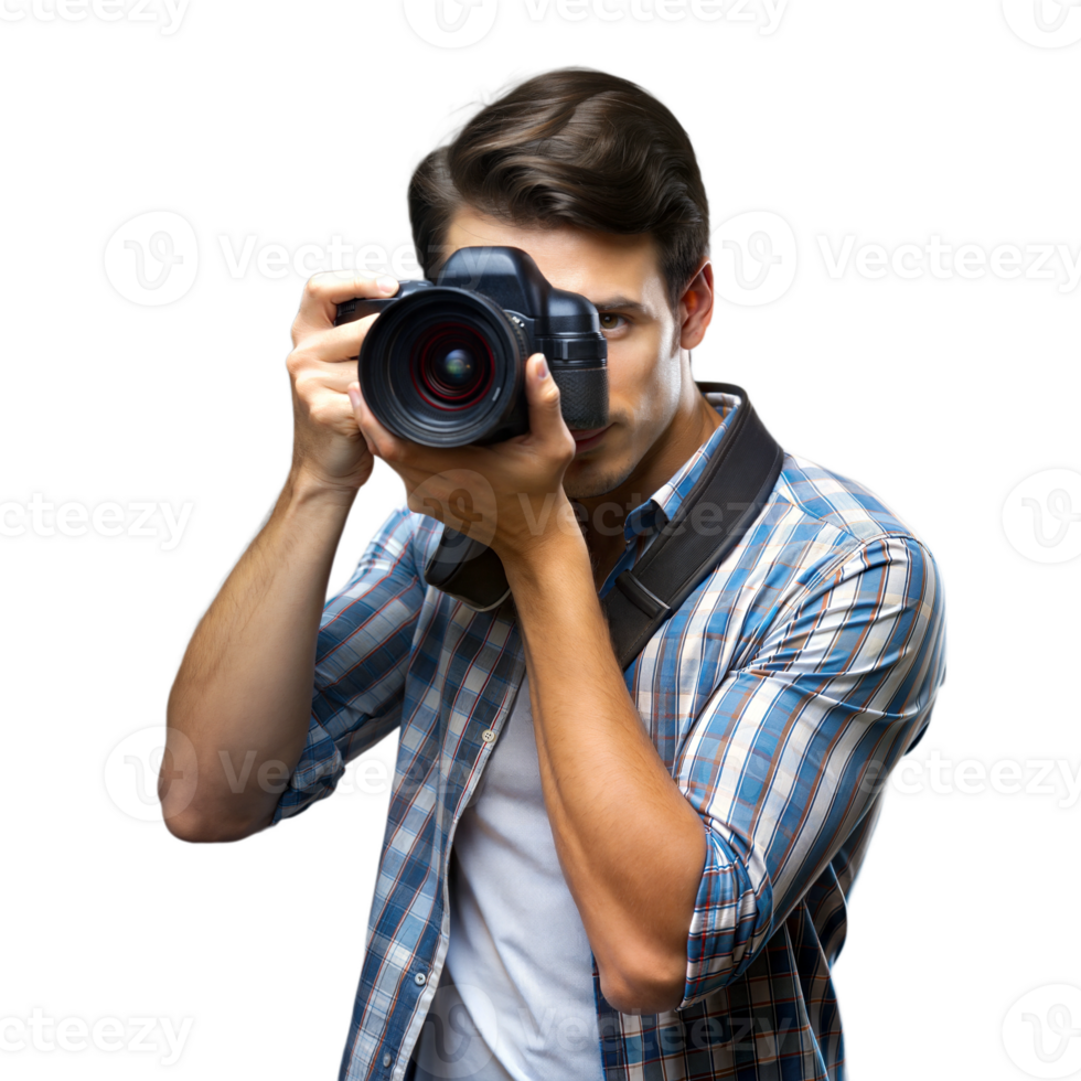 Photographer taking a picture with a professional camera png