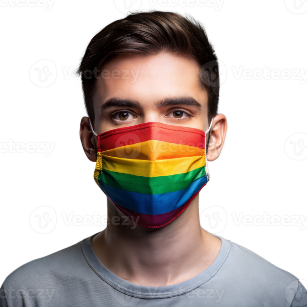 Man wearing a rainbow-colored face mask png