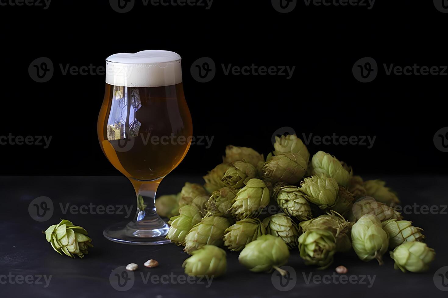 Glass of beer with hop cones. Neural network photo