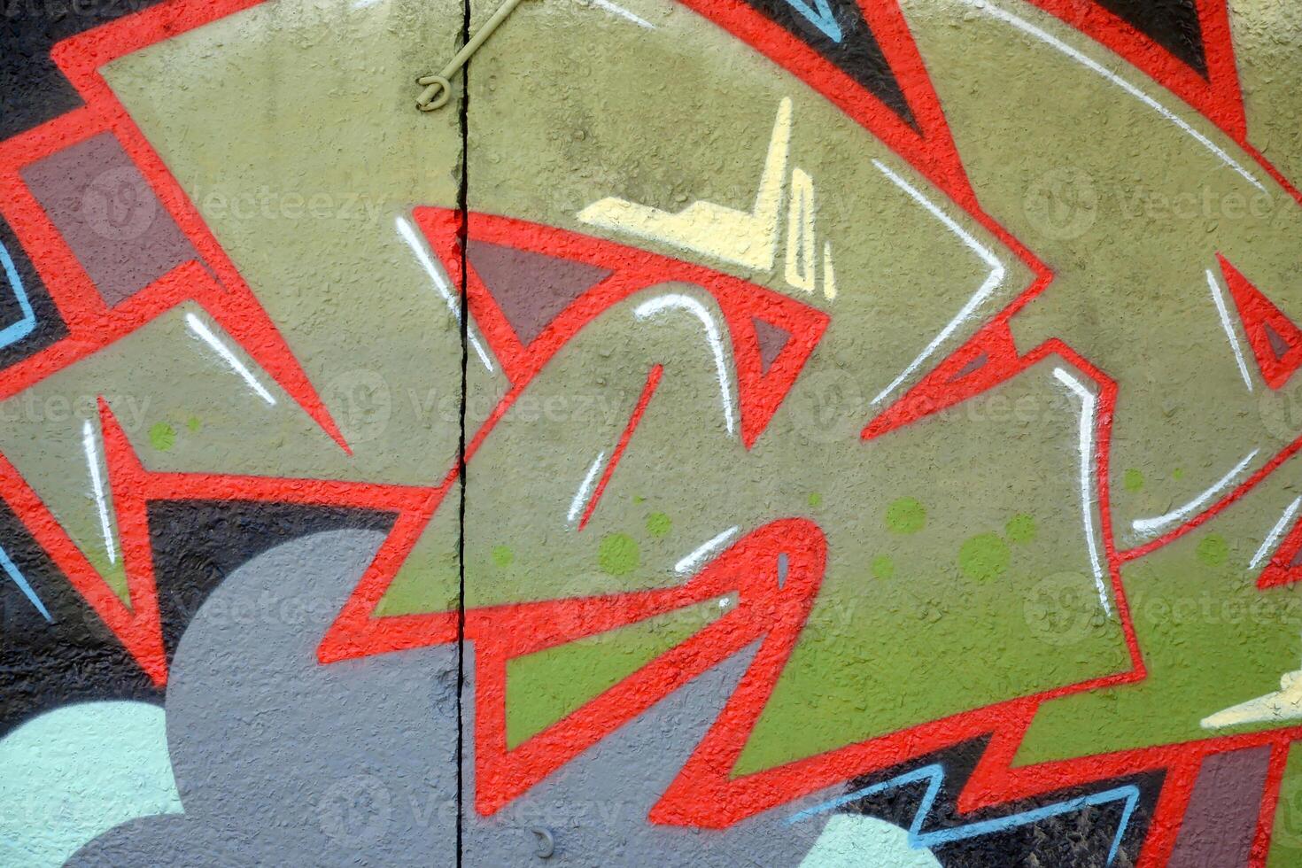Colorful background of graffiti painting artwork with bright aerosol outlines on wall. Old school street art piece made with aerosol spray paint cans. Contemporary youth culture photo