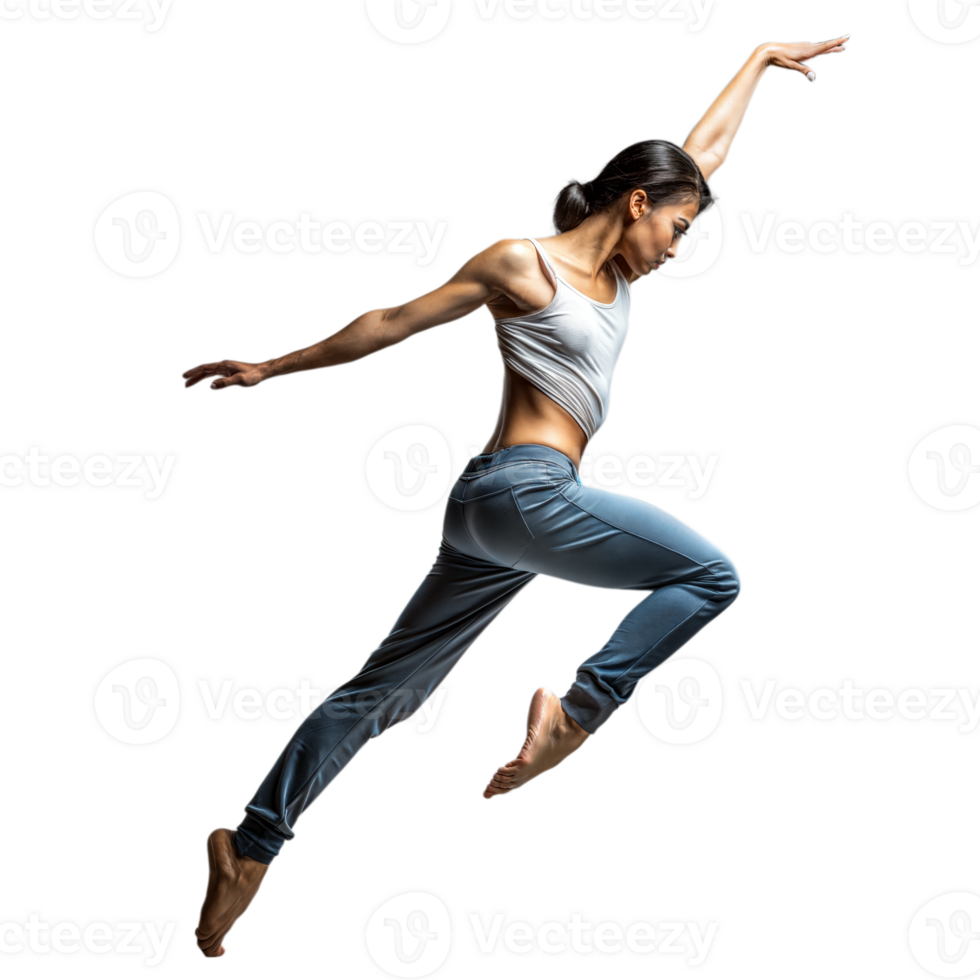 Dancer in mid-air performing a jump, showcasing movement, energy, and artistic expression in a dynamic dance pose. png
