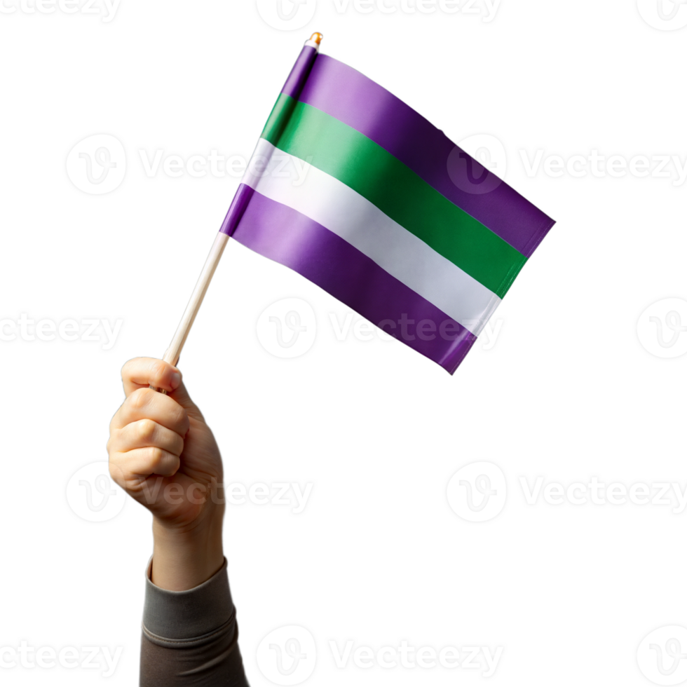 Person holding a pride flag representing genderqueer identity png
