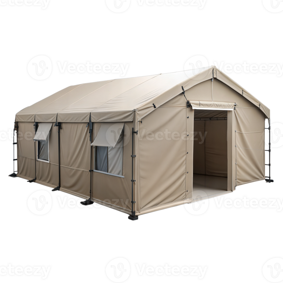 Large canvas tent, representing outdoor camping, emergency shelter, and temporary accommodation. png