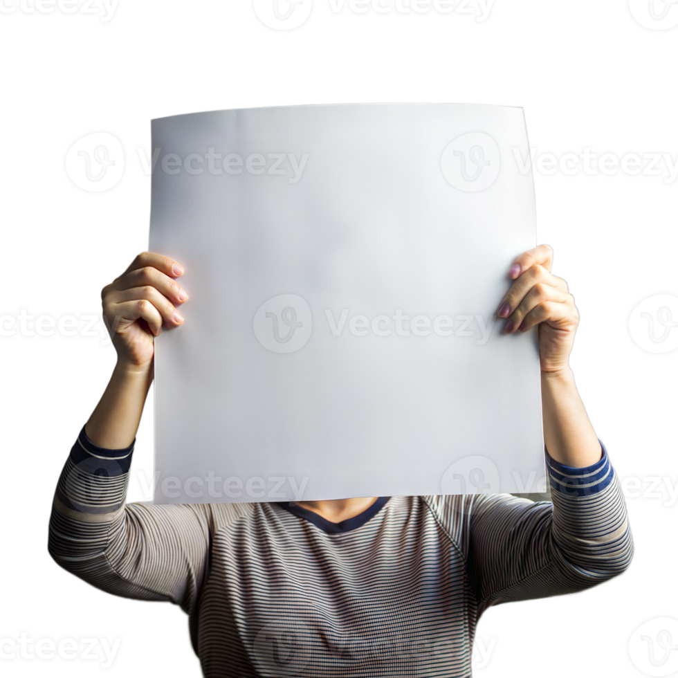 Person holding a blank sign, ready for customization or message display png