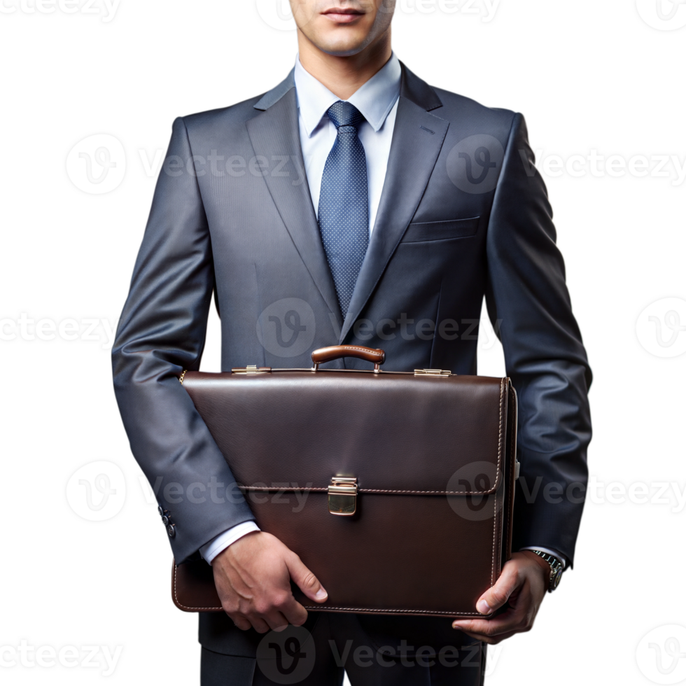 Businessman holding a briefcase, representing corporate work, professionalism, and business attire. png