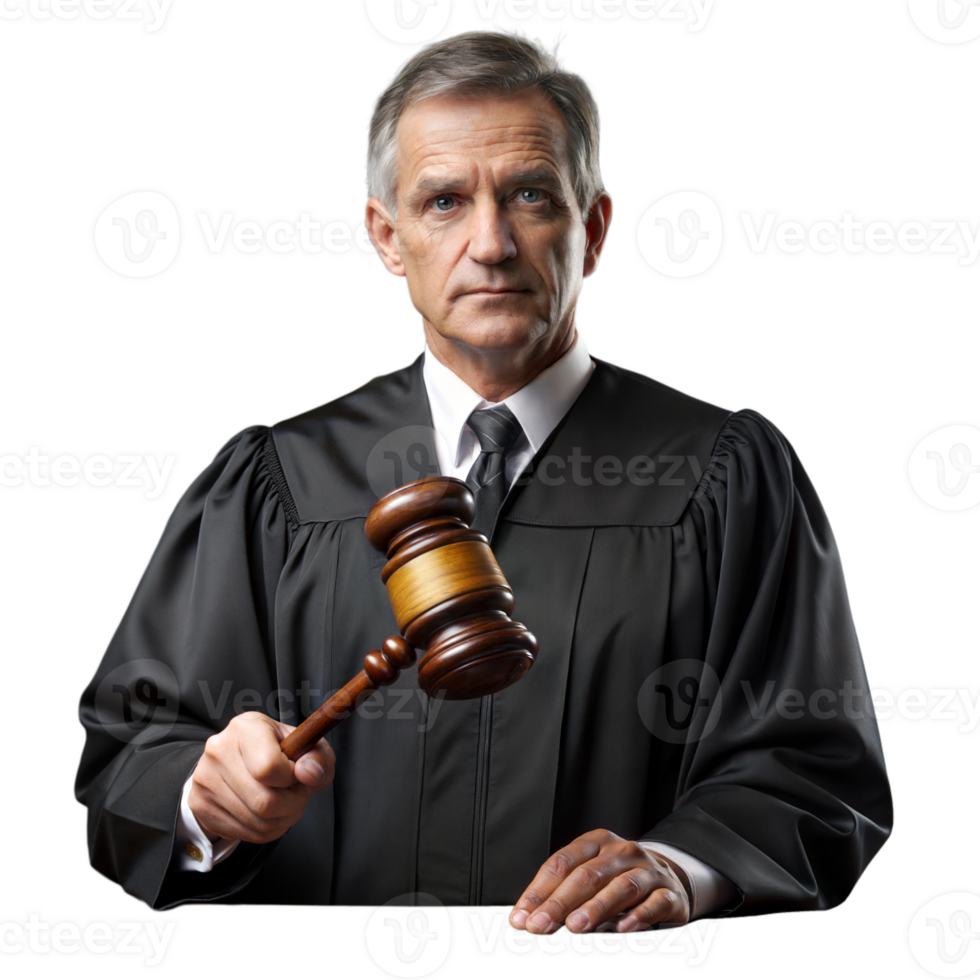 Judge holding a gavel, delivering a verdict png