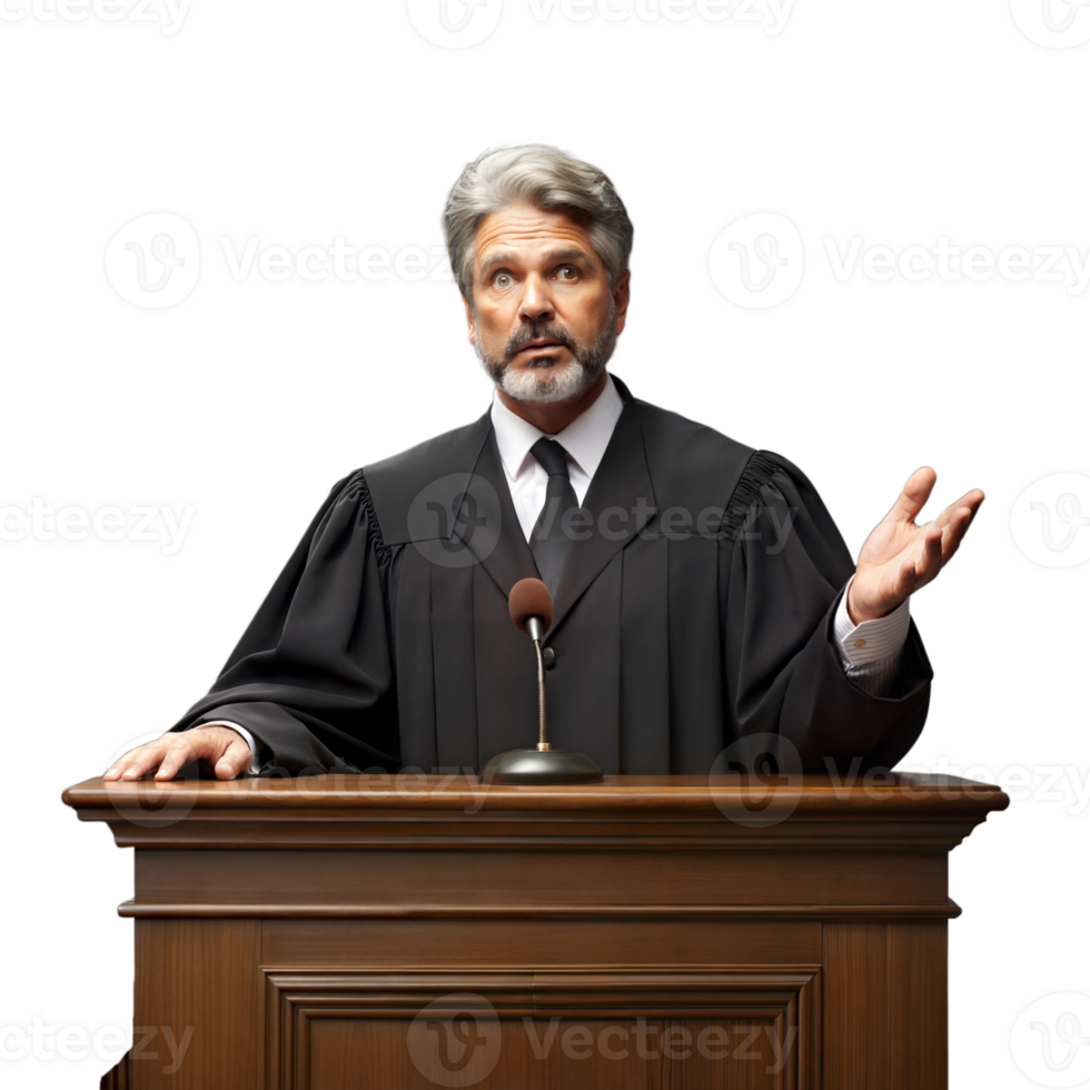 Judge giving a speech or verdict in a courtroom png