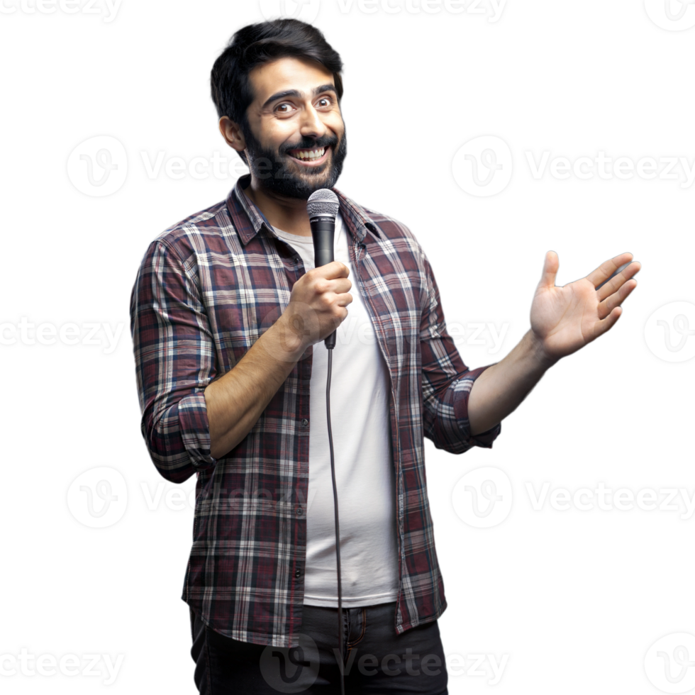 Comedian performing stand-up, engaging the audience with humor png
