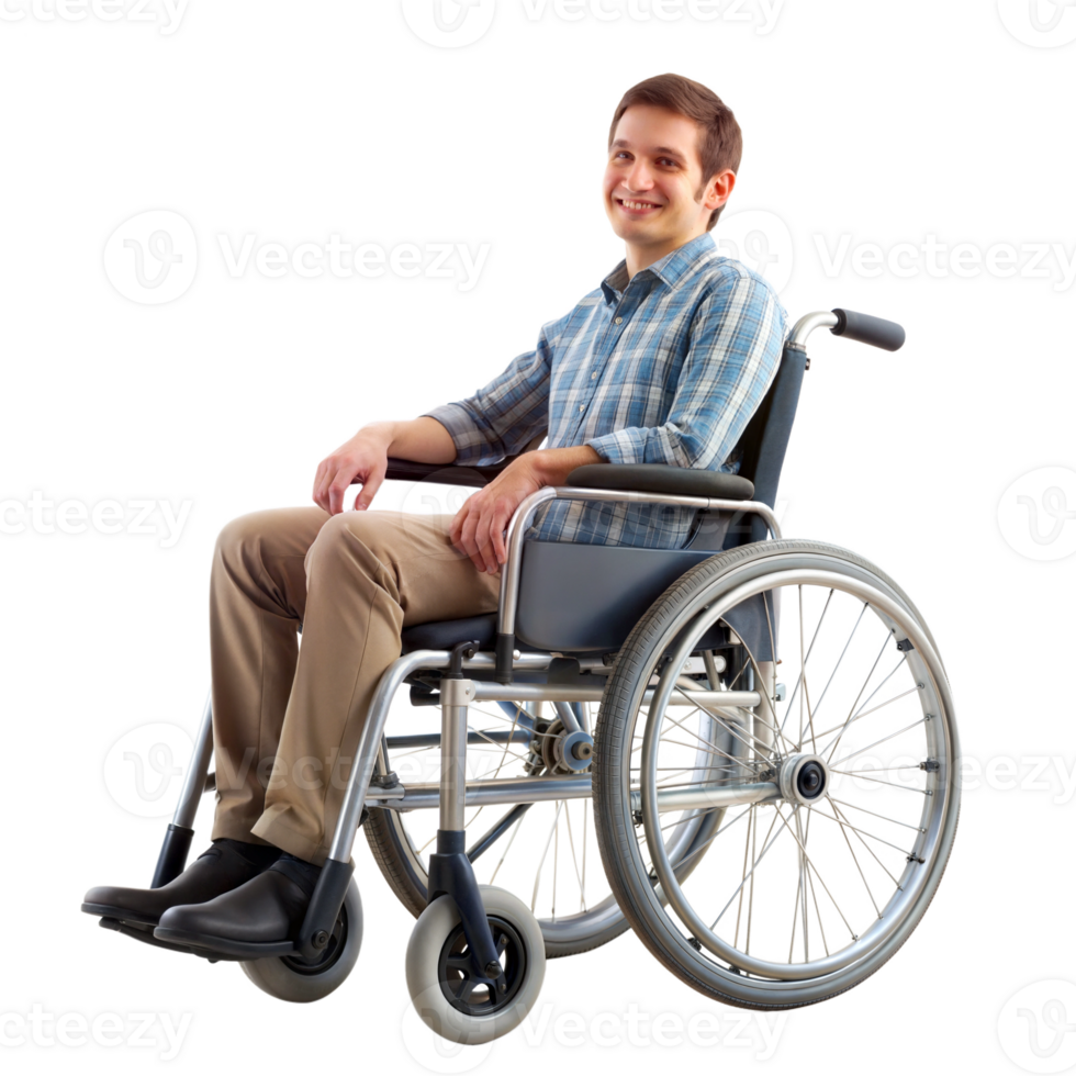 Man sitting in a wheelchair, focusing on mobility assistance png