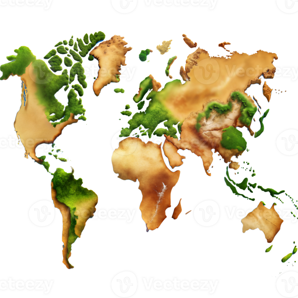 World map with physical features, highlighting mountains and rivers png