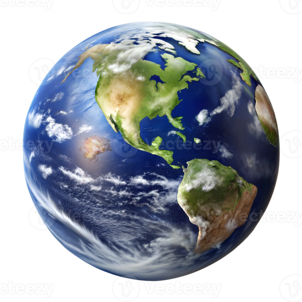 Globe with realistic textures, representing the Earth's physical features png