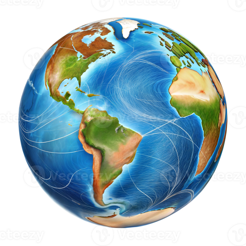 Globe with detailed ocean currents, highlighting water movement png