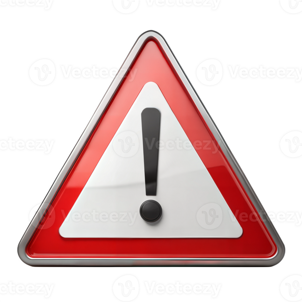 Red triangular warning sign with an exclamation mark on isolated background png