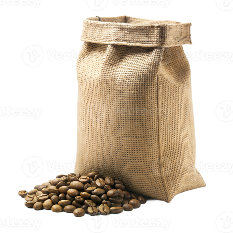 Burlap sack filled with fresh coffee beans png