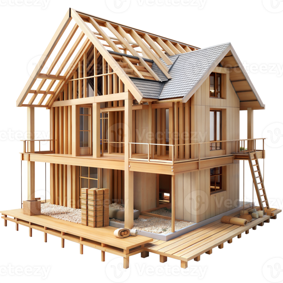 Wooden house under construction, showcasing building process and development png