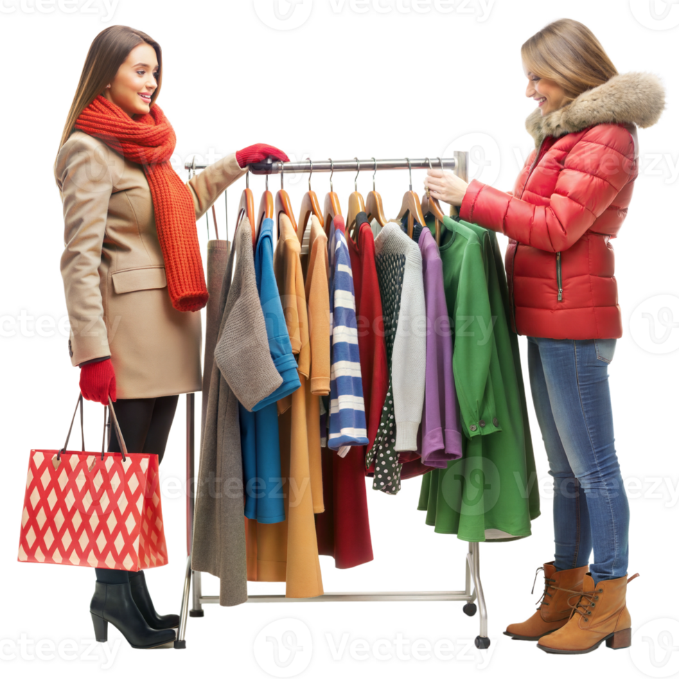 Women shopping for clothes, enjoying a day out together png
