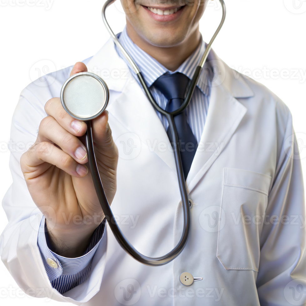 Doctor holding a stethoscope, symbolizing healthcare and medical examination png