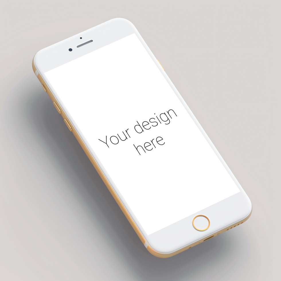 Mockup of white smartphone lying on white surface psd
