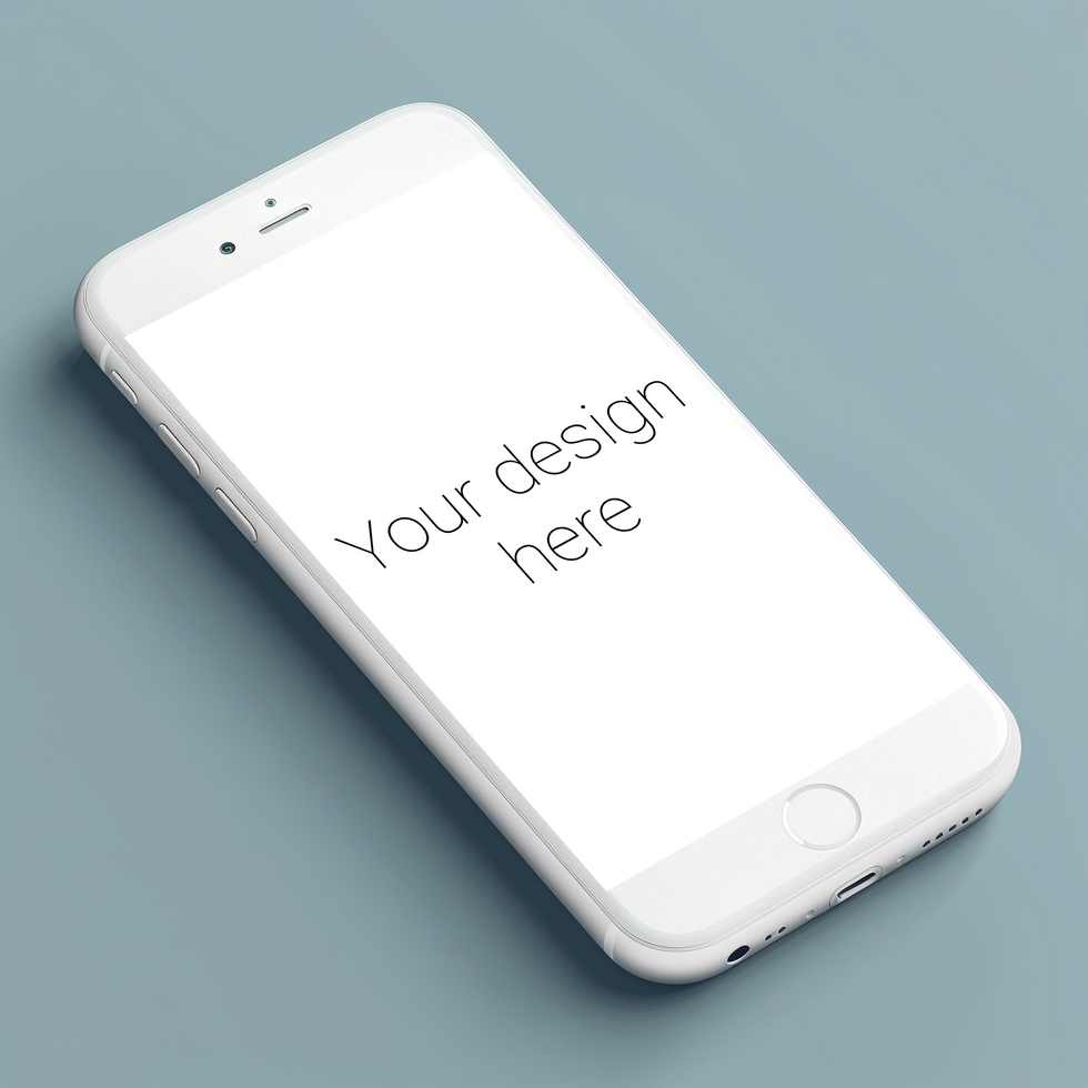 Mockup of white smartphone lying on blue surface psd