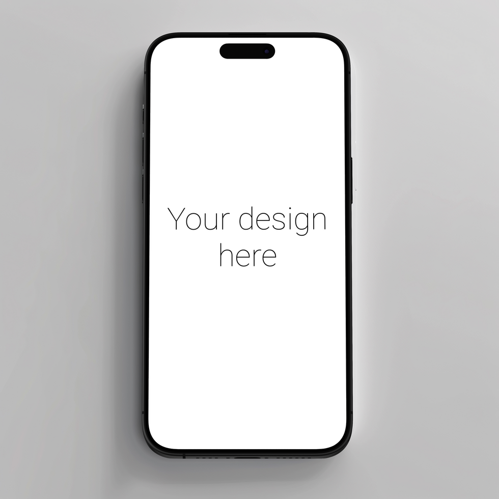 Mockup of black smartphone lying on gray background psd