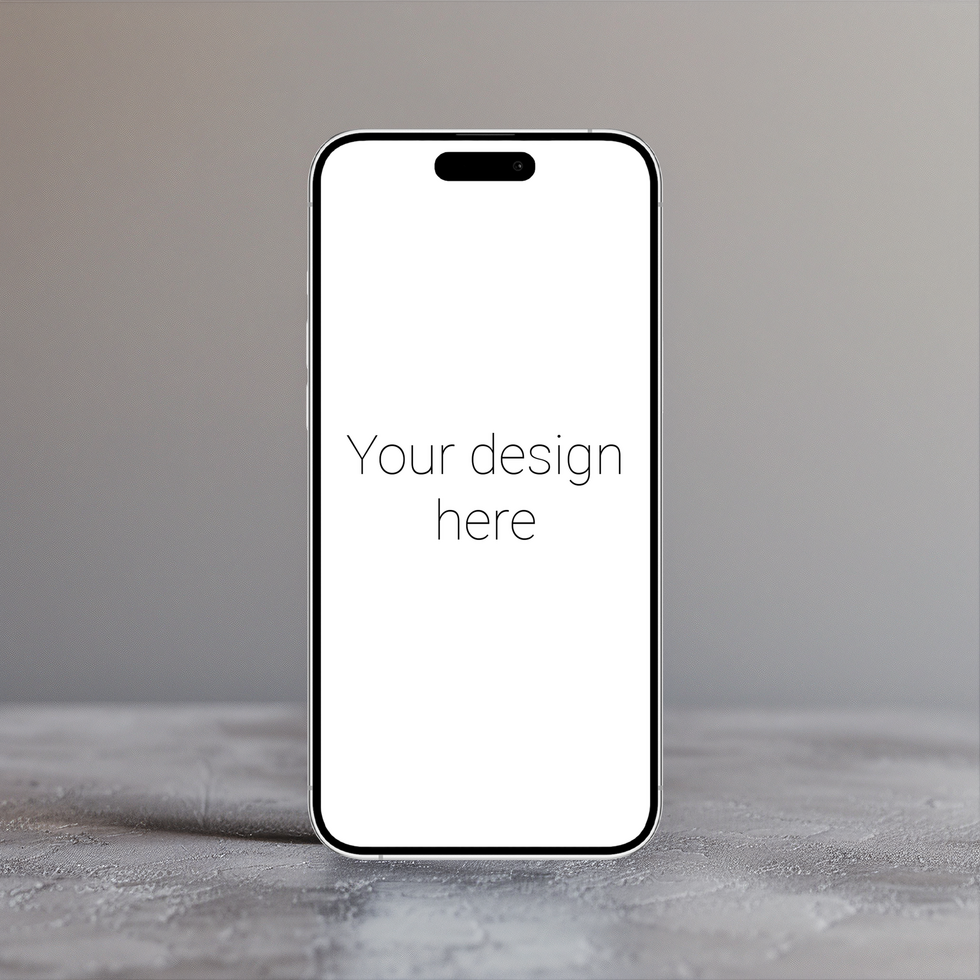 Mockup of white smartphone on marble surface psd