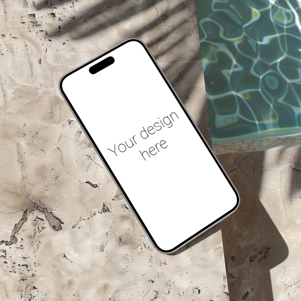 Mockup of white smartphone lying near pool psd