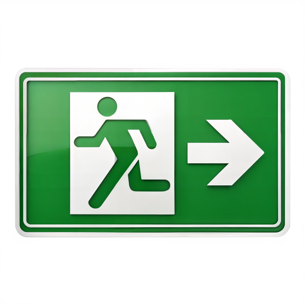 Emergency exit sign with arrow indicating direction for safe evacuation png