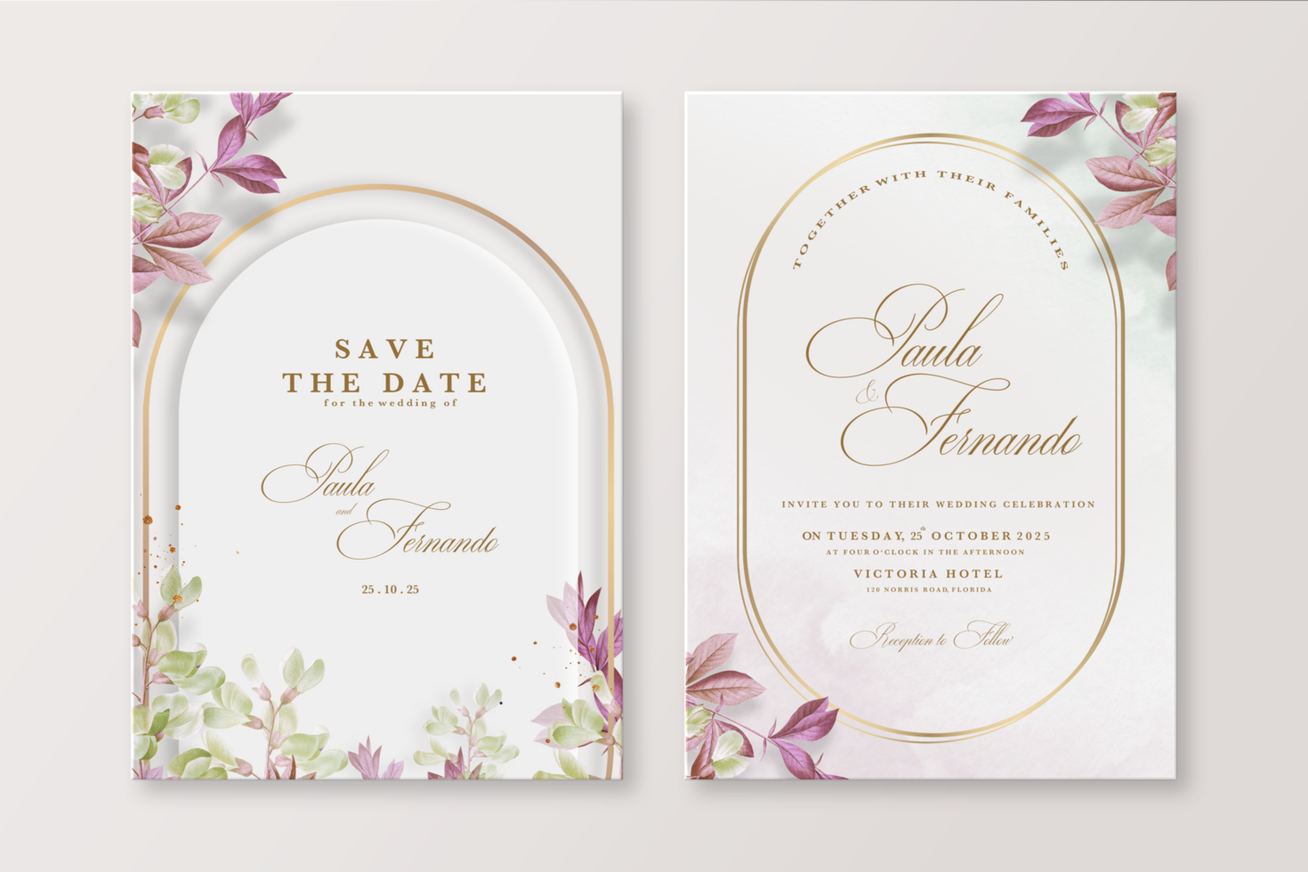 Wedding Invitation Template with Foliage psd