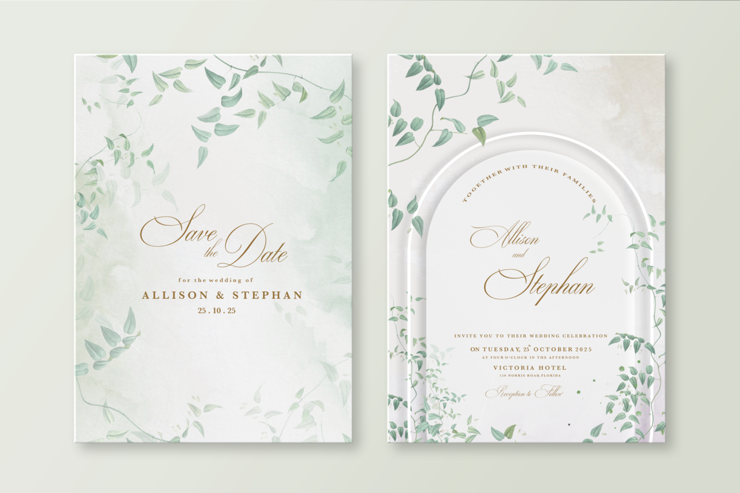 Wedding Invitation Template with Foliage psd