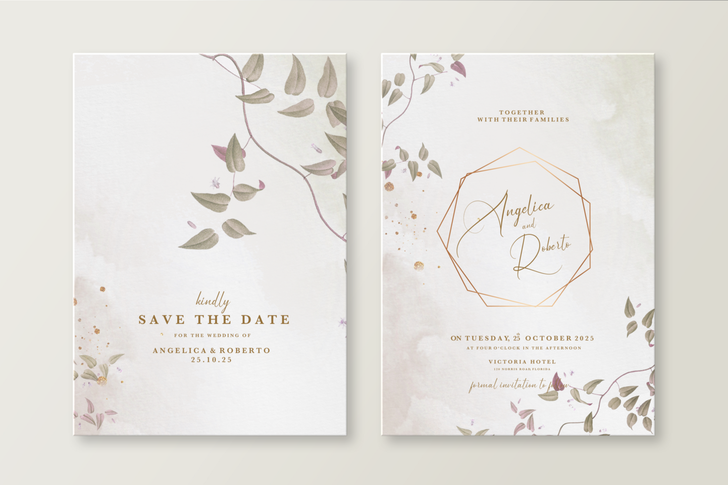 Wedding Invitation Template with Foliage psd