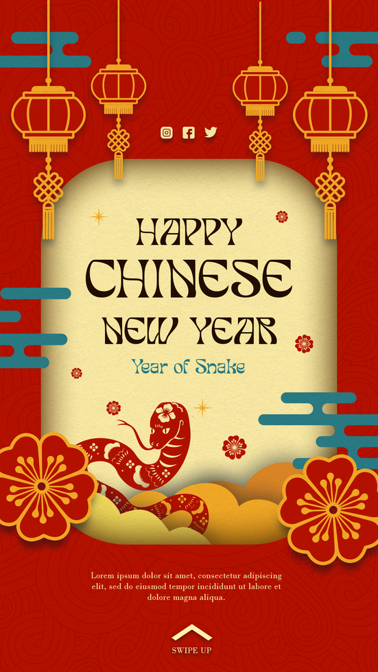 Chinese New Year Greeting Social Media Story Post Paper Style Template Design psd