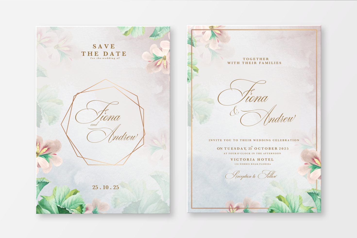 Wedding Invitation Template with Foliage psd