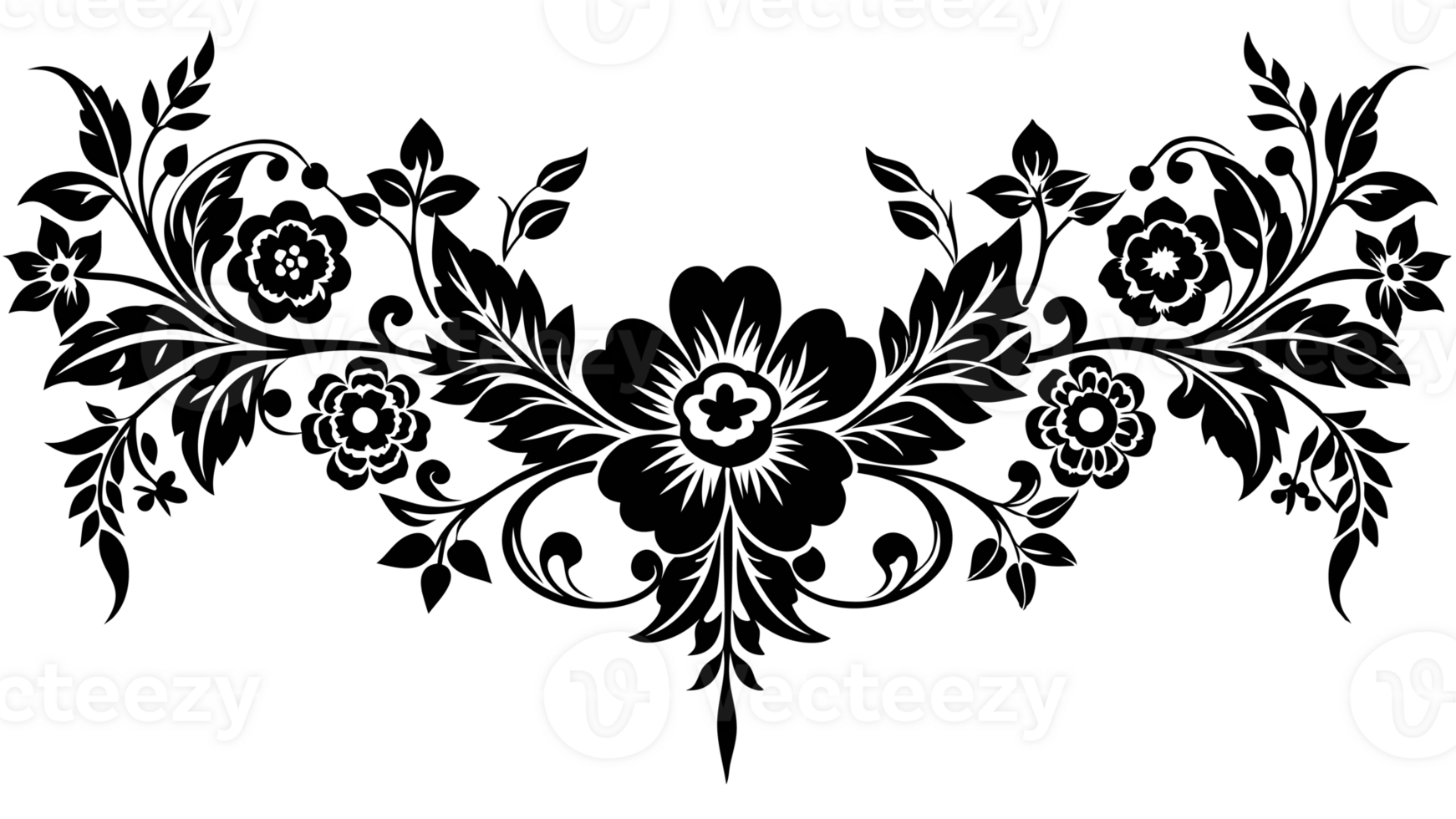 graphic with a black elegant plant ornament on an isolated background png
