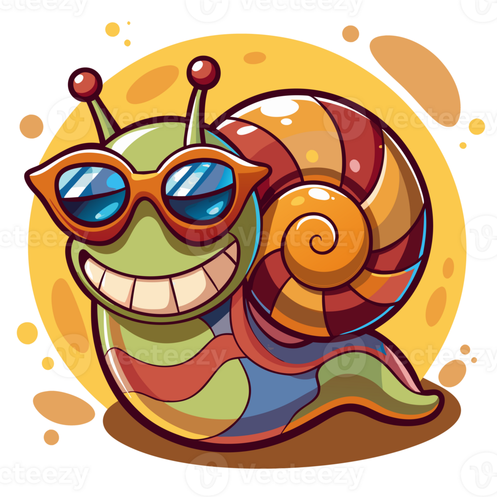 A cheerful snail, sporting sunglasses and an exaggerated grin png