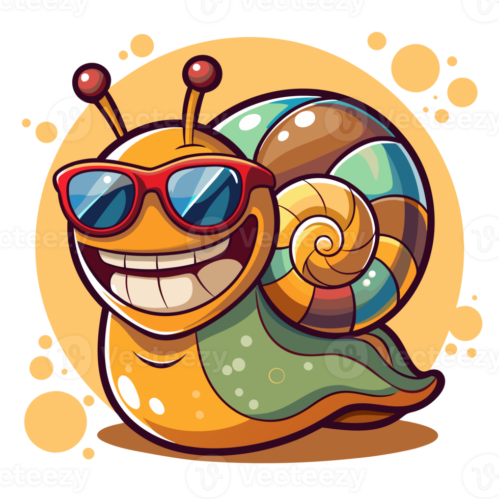 A cheerful snail, sporting sunglasses and an exaggerated grin png