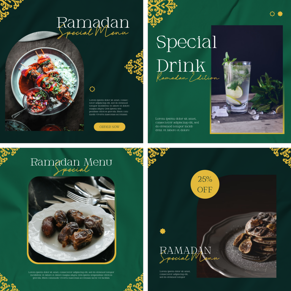 Ramadan Food and Restaurant Menu Social Media Post Template Design Minimalist Set Bundle psd