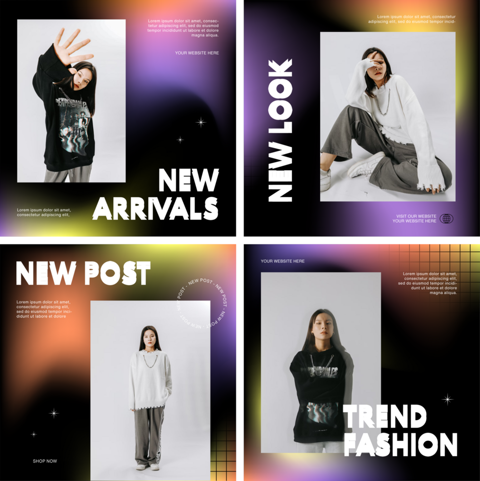 Fashion Produtct Gradient Theme Social Media Post Template Design Set Bundle psd