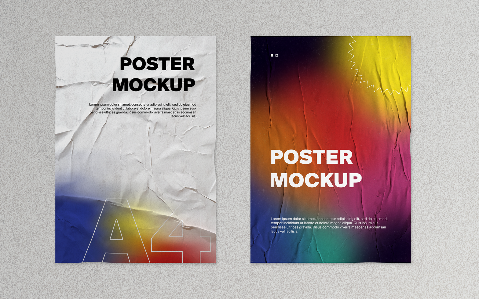 Glued Poster on The Wall Mockup Gradient Color psd