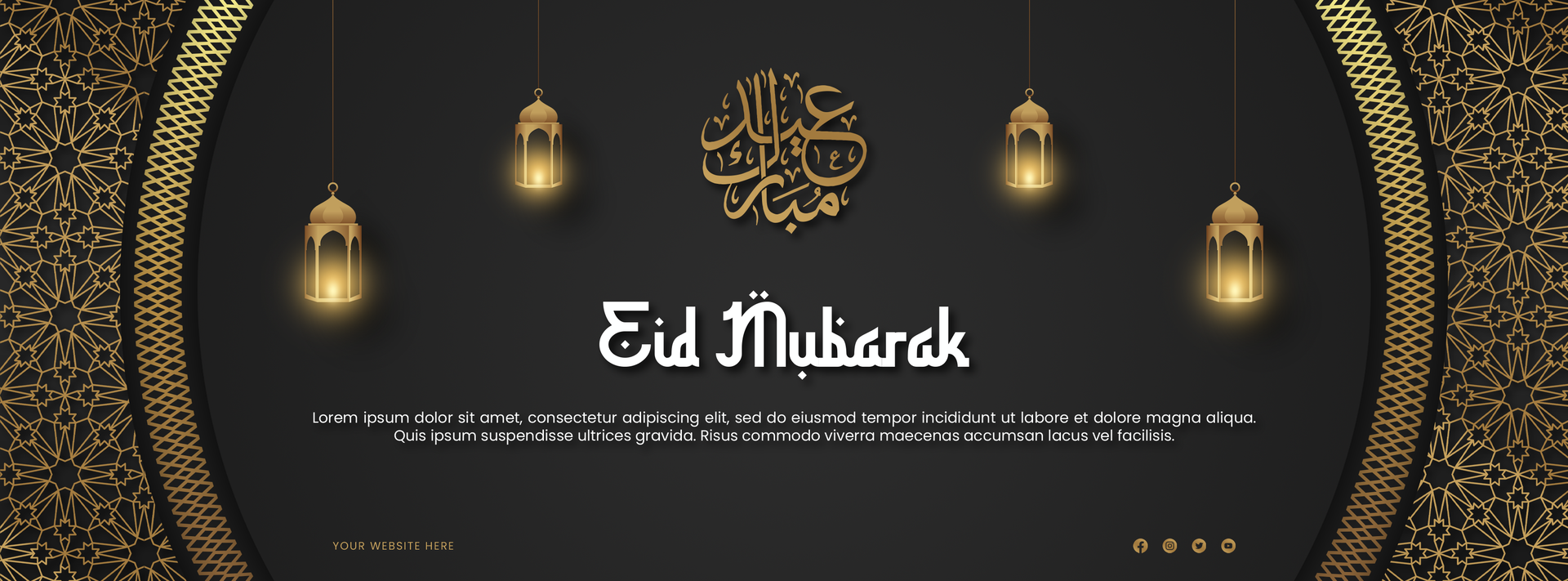 Eid Mubarak Luxury Elegant Design Greeting Postcard Template Facebook Cover psd