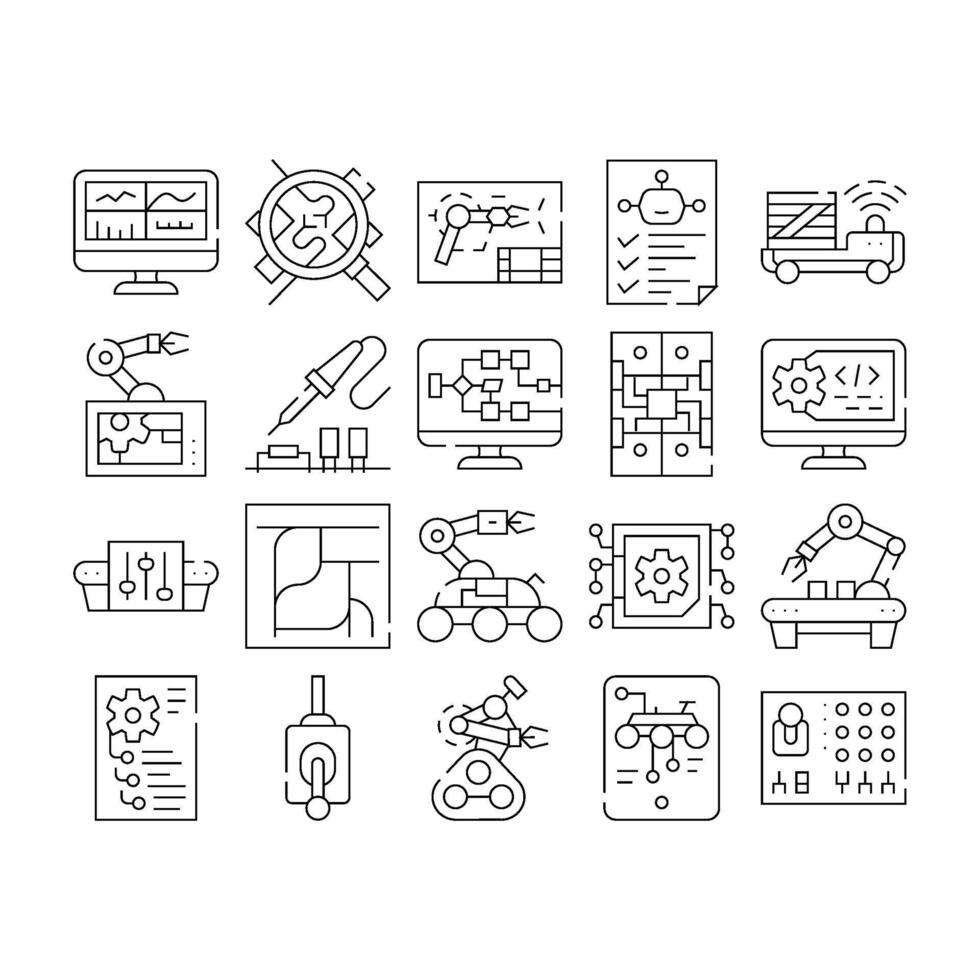 Automation Engineer Collection Icons Set Illustrations vector
