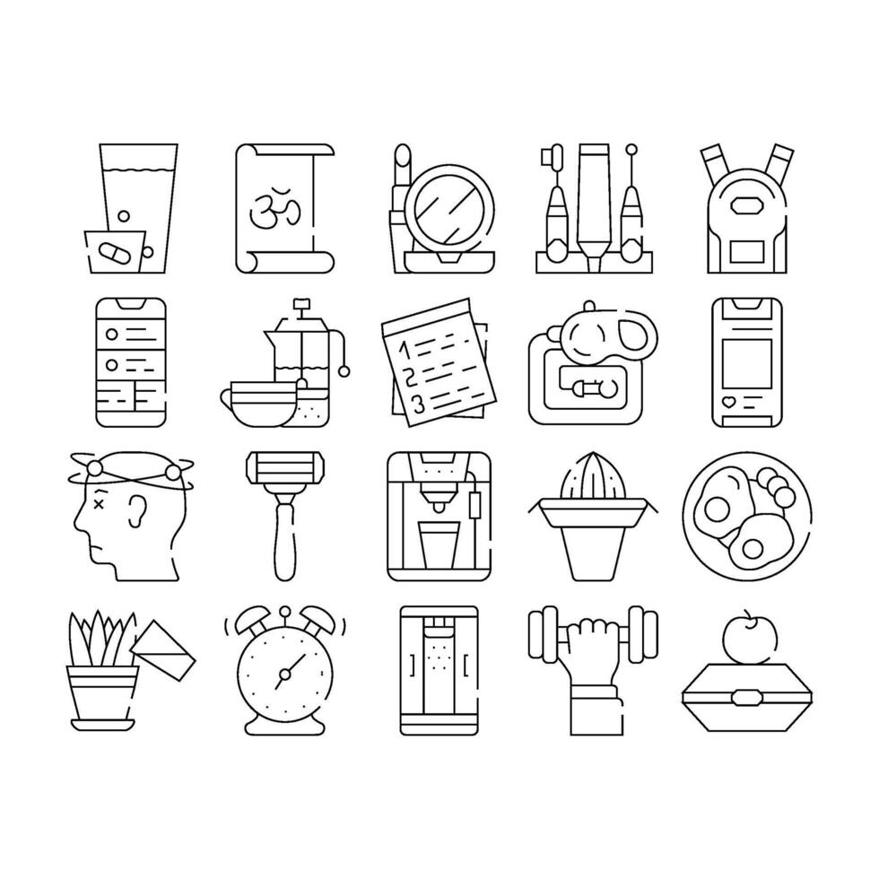 Morning Routine Daily Collection Icons Set vector