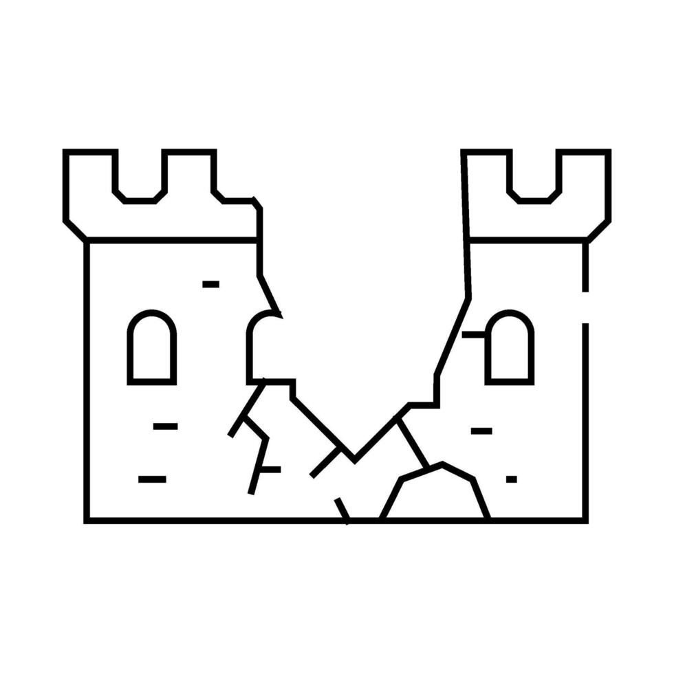 destroyed wall of castle line icon illustration vector