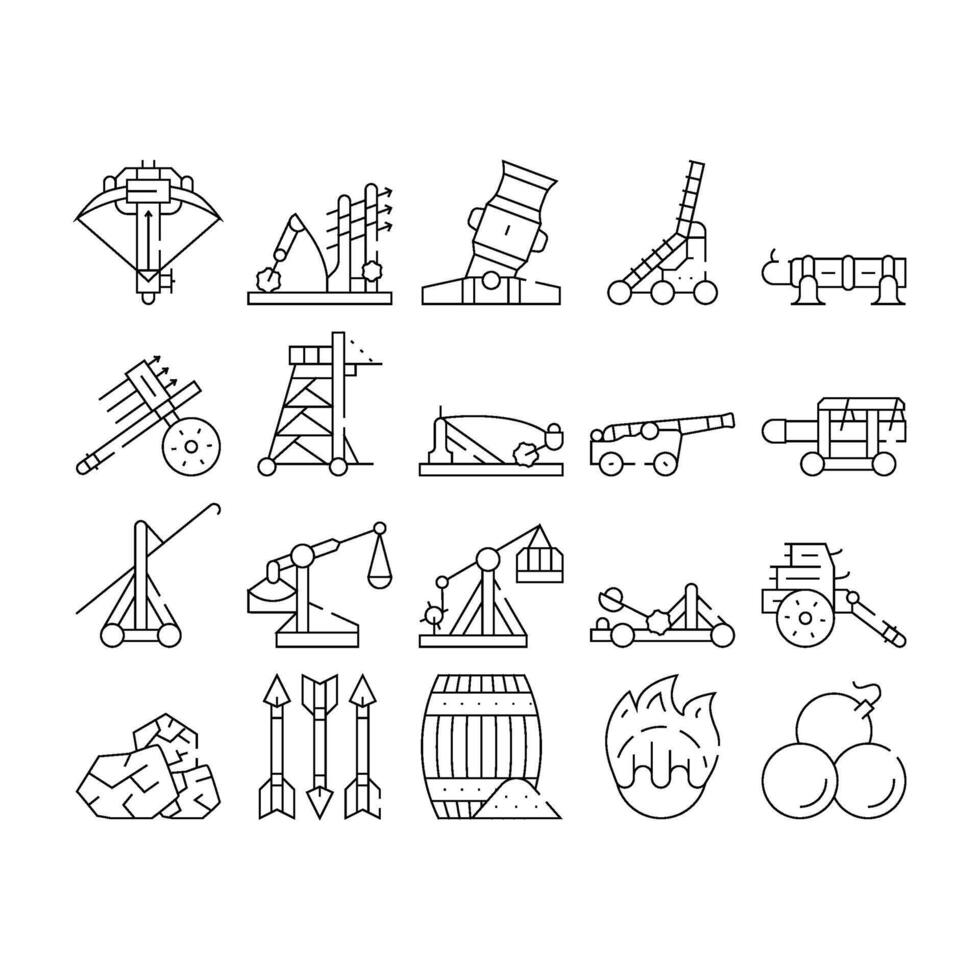 Siege Engine Catapult Collection Icons Set vector