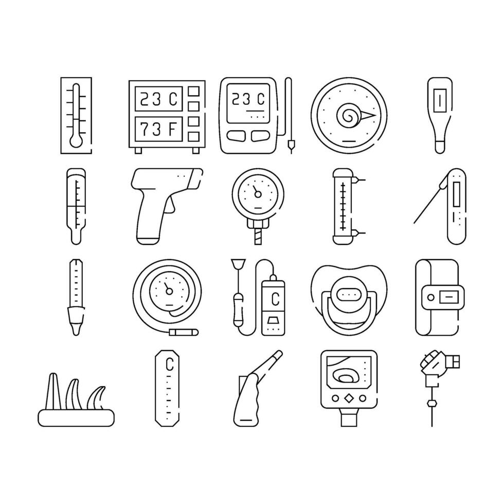 Thermometer Device Collection Icons Set black vector