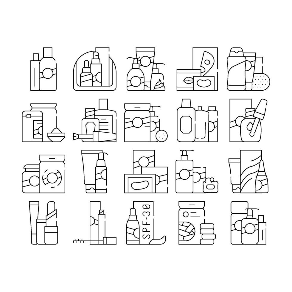 Beauty Products Makeup Collection Icons Set vector